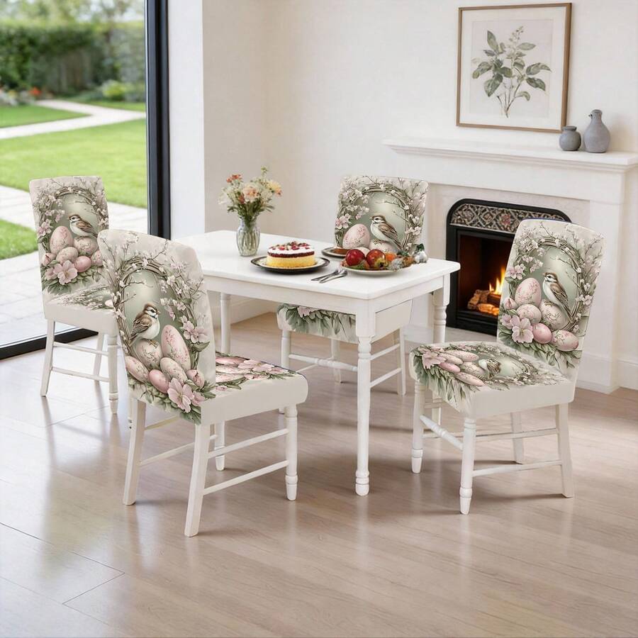 1/2/4/6/30pcs Dining Chair Covers, Spring Floral & Bird Egg Pattern Design, Elegant Rattan Flower Decor, Suitable For Festive Decoration, Enhancing Dining Ambiance, Fits Various Home Styles, Removable & Washable Chair Slipcovers