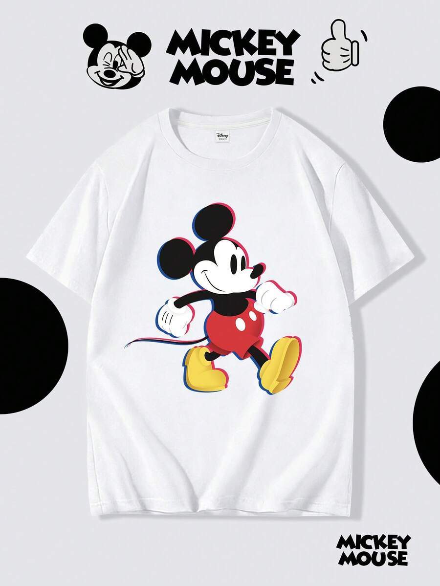 Disney Áo thun nam tay ngắn cổ tròn, in hình chuột Mickey, thích hợp mặc ngoài trời vào mùa hè. - trắng - Xem 1