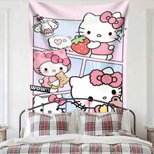 SANRIO 1 Tấm vải treo tường phong cách hoạt hình Hello Kitty màu hồng nhạt, phông nền trang trí phòng ngủ nữ tính, hình mèo dâu tây, họa tiết lưới truyện tranh, tạo không gian ngọt ngào cho phòng ngủ, trang trí đầu giường, tường tiệc | Tranh treo tường sống động | Tấm thảm polyester, đồ trang trí treo tường - Nhiều màu - Xem 5