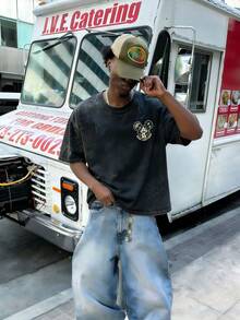 Disney-Disney Toy Story Buzz Lightyear Pure Cotton Short Sleeved T-Shirt For Men In Summer, Washed Loose Oversized Top, Mickey Head Space Themed Printed Casual Half Sleeved Parent-Child Outfit - màu đen - Xem 2