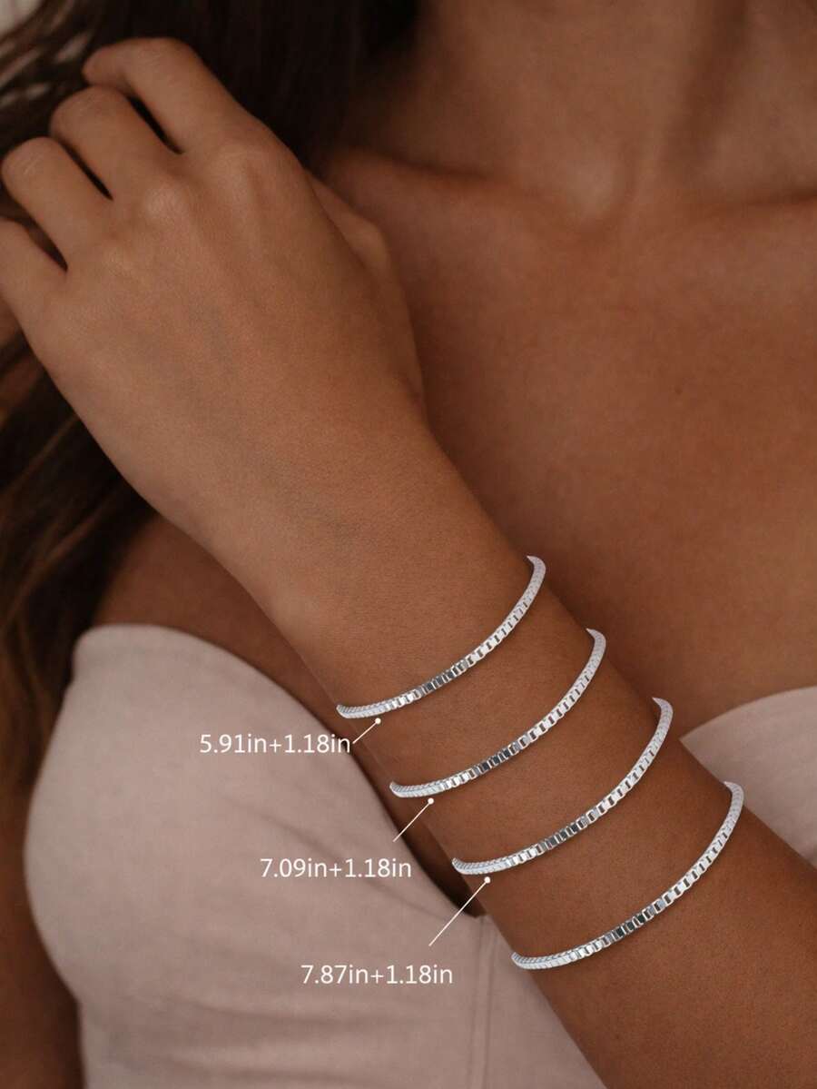 FORVER QUEEN 1条男士2毫米纯银方形链手链，银饰礼品，男女皆宜 - 盒子鍊手鍊 - 查看 1