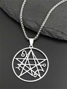 1件精美不锈钢经典死灵之书咒语吊坠项链，男女皆宜，撒旦教洗礼饰品礼品 - 時尚 - 查看 6