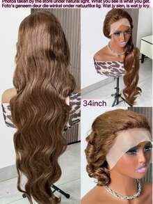 10-36 Inch Human Blended Hair Wig Body Wave Lace Front Wigs 180% Density 13x4 Pre Plucked HD Front Lace Wig Natural Hairline With Baby Hair Glueless Wigs For Women Brown - Brown - View 3