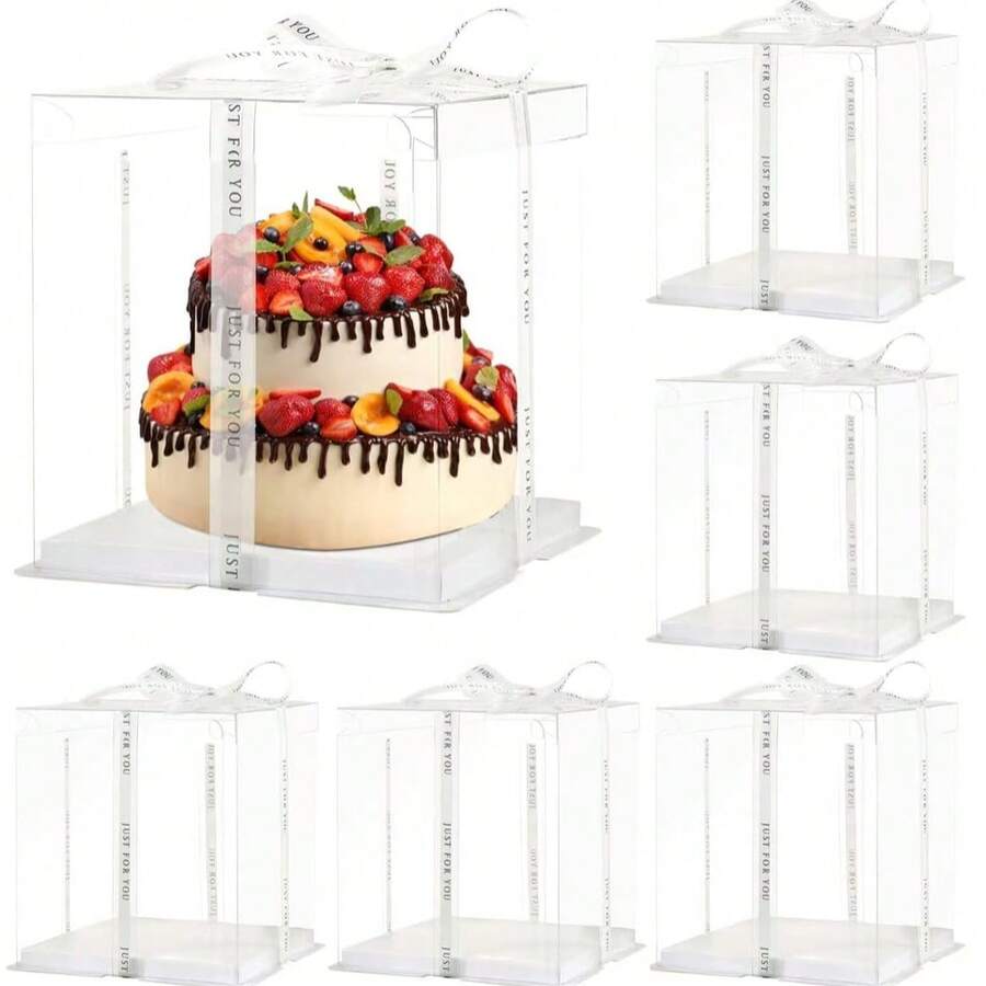1个透明蛋糕盒，带透明盖，适用于蛋糕、糕点、巧克力、饼干、馅饼、生日派对、婚礼、情人节、礼品包装（不含丝带） - 彩色 - 查看 1