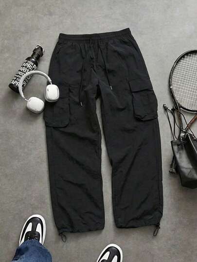 Men's Summer New Drawstring Casual Sports Pants, Adjustable Waist, Unisex Design, Suitable For Spring & Autumn
