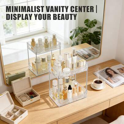 2/3 Tier Bathroom Vanity Organizer, Multi-Layer Bathroom Storage Box For Cosmetics, Perfumes, Beauty Products, Skincare, Bedroom Vanity Tray, Kitchen Corner Spice Rack, Rectangular