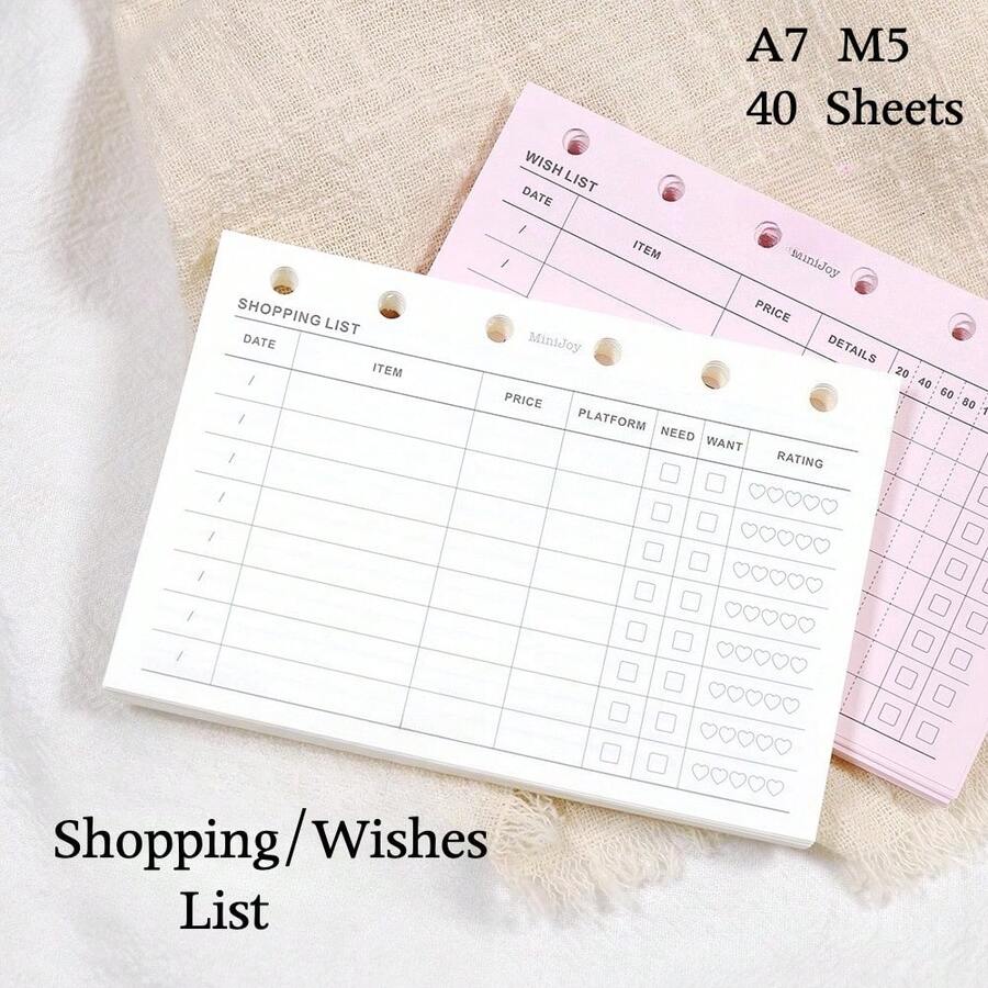 40 tờ giấy thay thế rời A6/A7/M5 cho sổ planner, danh sách đánh giá, chi tiết, cấp độ, danh sách mua sắm, danh sách mong muốn, đồ dùng tổ chức nhà cửa & văn phòng, dụng cụ học tập