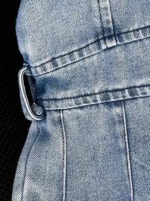 Bộ áo liền quần màu xanh dương thanh lịch cho bé gái, thích hợp mặc đi chơi, dạo phố và đi học, mùa hè. - Màu xanh bụi bặm - Xem 5