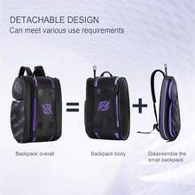 2-in-1 Detachable Pickleball and Padel Bag for Men Women Thermal Foil Insulated Racket Compartment Outdoor and Gym - Negro Azul - Ver 4