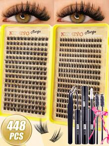 384/448 D型卷翘睫毛嫁接DIY套装，混合睫毛套装，10-18毫米簇状D型卷翘单根睫毛，柔软蓬松，迷你旅行装浓密睫毛套装，含胶水、封口剂和镊子，适合居家使用 - 彩色 - 查看 15