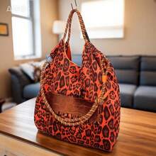 2-Sided Embroidered Tote Bag, Fashion Versatile Large Capacity Shoulder Bag - Burnt Orange - View 2