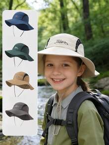 1pc Kids Large Brim Sun Protection Fishing Hat, Summer Boys Girls Outdoor Sports Casual Beach Hat, UV Protection Wide Brim Sun Hat - 1PC - View 1