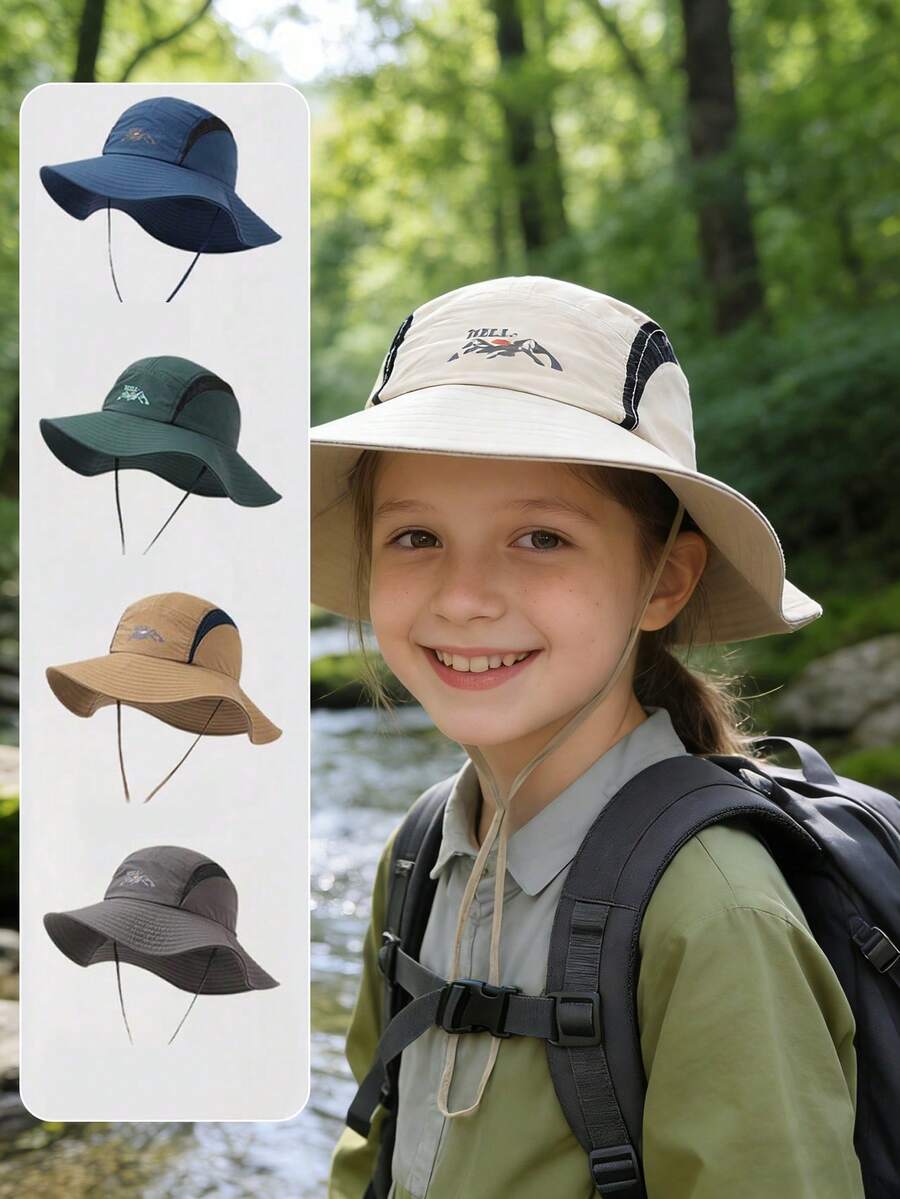 1pc Kids Large Brim Sun Protection Fishing Hat, Summer Boys Girls Outdoor Sports Casual Beach Hat, UV Protection Wide Brim Sun Hat - 1PC - View 1