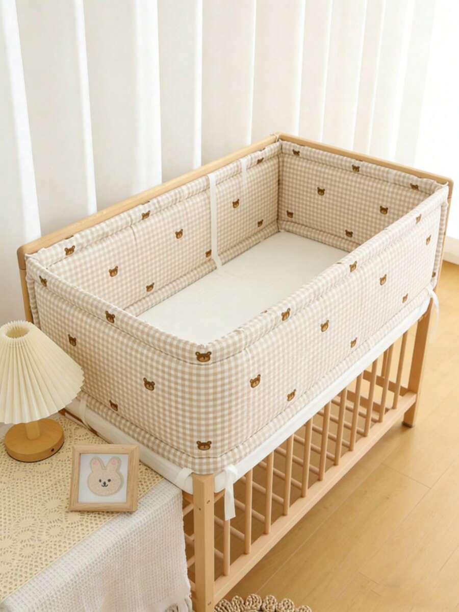 1件装一体式婴儿床围栏，新生儿舒缓防撞软垫床护栏，儿童床护栏，婴儿床围栏和防撞布套，保护宝宝头部免受碰撞，婴儿防撞垫 - 彩色 - 查看 1