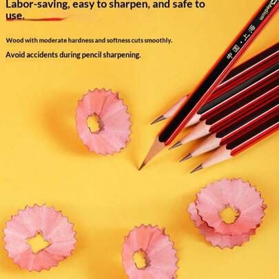 6pcs HB Wooden Pencils With Erasers, Red/Yellow Hexagon Wooden Pencils With Sharpeners, Stationery Supplies For Drawing, Sketching, Learning Rewards