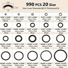 225pcs/990pcs Conjunto de Anéis O-Ring de Borracha – Vedações Resistentes a Óleo, 18 Tamanhos Variados, Tipo Arruela de Manga para Vedação Estanque em Aplicações de Encanamento, Automotivas e de Maquinário - Preto - Visão 4