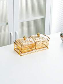 1 Set Luxury Fruit Plate With Jar, Home Living Room Coffee Table Candy Box, Compartment Dust-Proof Dried Fruit Box, Snack Tray, Dining Table Storage Box - Gold - View 12