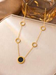 1件金色和黑色玛瑙圆盘耳环项链，简约优雅风格，适合约会、送礼、日常佩戴（OPP袋包装） - 金黃色 - 查看 5