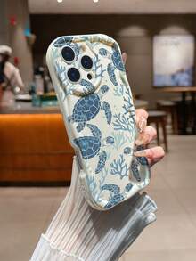 Cream Textured Wavy Edge Glossy Painted Sea Turtle Protective Phone Case Compatible With IPhone/ Galaxy / / - Multicolor - View 2
