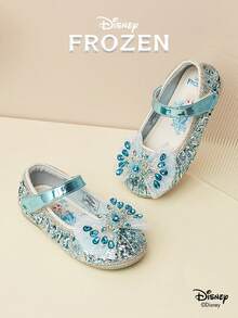Disney 1 đôi giày công chúa có bản quyền, thích hợp cho việc đi lại hàng ngày và các hoạt động ngoài trời trong kỳ nghỉ, thoải mái, chống trơn trượt, thoáng khí (Giày bệt trẻ em, giày bé gái, giày công chúa, giày nữ hoàng) - Màu xanh nhạt - Xem 1