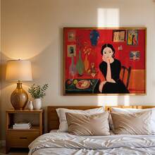1幅抽象女性人物油画艺术印刷品 - 大胆的红色和女性化的造型墙面装饰，现代无框帆布海报，适合客厅卧室装饰 - 乔迁礼物，优雅装饰 - A - 查看 6