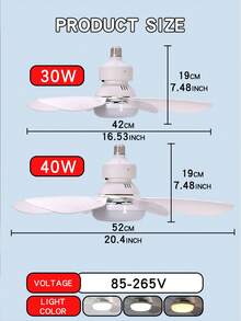 40W Dimmable LED Ceiling Fan With Remote Control, E27 Socket, Suitable For Bedroom & Living Room, 6 Blades, 3 Wind Speeds, Timer Function - White - View 10