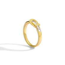Women's Gold-Plated Zirconia Ring, Hoop Design Ring Band With Rectangular And Square Cut Zirconia Stones, Minimalist Elegant Style For Daily Wear, Versatile Gift For Fashion Enthusiasts - Gold - View 6