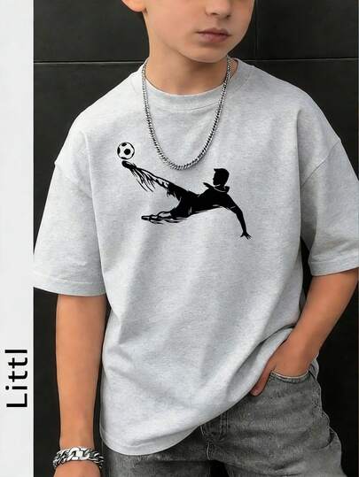 Camiseta de cuello redondo de manga corta con estampado informal para niños preadolescentes, top de verano