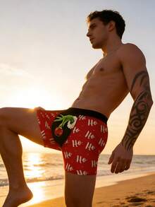 Bold Graphic Print & Playful Element Men's Fashionable Boxer Briefs - Đỏ - Xem 7