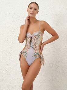 2026 Summer Beach Allover Print Backless One Piece Swimsuit - Multicolor - View 2