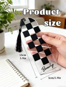 1pc Customized Neutral Checkered Bookmark, Checkered Bookmark, Dark Academia Bookmark, Neutral Aesthetic, Checkered Aesthetic,Customized Plaid Acrylic Bookmark, Handmade Gift For Book Lovers - Multicolor - View 6