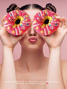 1双新款创意冰淇淋礼盒袜，男女通用中筒袜，彩色条纹图案，充满想象力的食物灵感设计，时尚多色舒适可爱复古休闲/学院风 - 紅色 - 查看 5