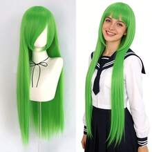 Universal Anime Cosplay Extra Long Straight Wig With Side Bangs - Blue Flaxen Green Purple Versatile Heat Resistant Synthetic Hair With A Long Fringe For Daily Party Holiday & Cos Events - Multicolor - View 13