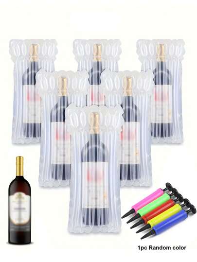 Wijnfleszakken (6/10 stuks), luchtkussenverpakking met luchtpomp, bubbeltjesfolieverpakking, ideaal voor wijntransport, reiswijnzakken