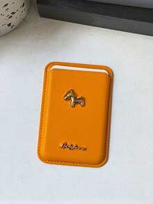 1pc PU Leather Magnetic Card Holder With 3D Metal Horse Design, Magnetic Adhesive Card Pouch Compatible With Iphone 12 13 14 15 16 17 Series Phone Cases - Multicolor - View 2