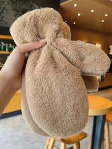 1 双女士冬季连指手套，超保暖加厚抓绒内衬，可爱简约白色，学生时尚保暖手套 - 彩色 - 查看 4