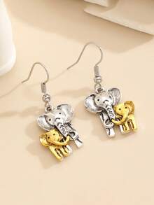 Vintage Handmade Dual-Tone Elephant Earrings, High-Quality Earrings, Holiday Accessories, Fashionable And Versatile, Great Gift For Her - Elephant Earrings - View 3