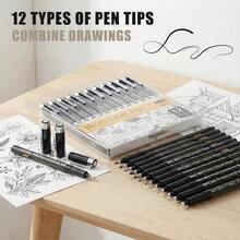 12pcs/Set Micro-Line Pens, Black Fine Line Pens With 12 Different Line Widths, Suitable For Artists, Illustrations And Sketches - Sets - View 8