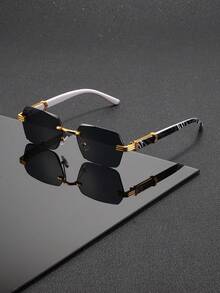 Gafas sin marco poligonales unisex, con patillas de color contrastante y textura, una opción de moda para el uso diario, la oficina y la lectura - Multicolor - Ver 8