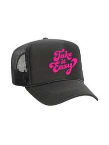 1pc "Take It Easy" Printed Unisex Truck Driver Baseball Mesh Cap With Drawstring, Adjustable Buckle Closure, Non-Stretch, Graphic Design - Baseball Cap - View 28