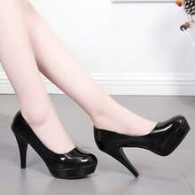 Tacones altos en el campo nocturno zapatos femeninos de pico , Zapatos de tacón de mujer, zapatos individuales impermeables, tacones altos - Negro - Ver 2