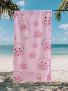 1pc Cute Jellyfish Print Pink Children Beach Towel, Super Soft Microfiber Extra Large Beach Blanket, Highly Absorbent Bath Towel, Suitable For Travel, Swimming Pool, Diving, Surfing, Yoga, Camping, Available In Multiple Sizes, Beach Accessories - Multicolor - View 4