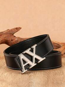 男士字母按扣腰带：优质黑色皮革腰带，配有可调节按扣 | 三种颜色扣环（金色/银色/黑色），适合正装和休闲装，47 英寸，男士理想礼物 - 彩色 - 查看 2