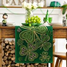Mantel con nudo celta de trébol del Día de San Patricio, decoración de mesa de comedor a cuadros búfalo para fiestas en el hogar - Verde - Ver 9
