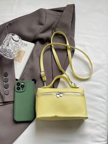 Solid Color Fashion Women's Handbag Shoulder Cosmetic Bag - Yellow - View 3