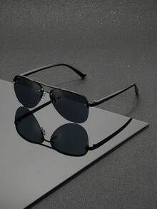 Fashionable Versatile Double-Bridge Fashion Glasses, Minimalist Streamlined Temples, , Suitable For Street Style, Gatherings, Vacation, And Commuting - Multicolor - View 5