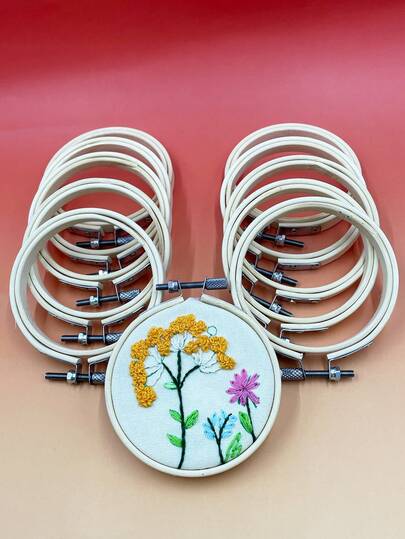 1 pieza/5 piezas/10 piezas Aro de bordado de bambú, 8 cm, herramienta de costura hecha a mano DIY, herramienta de punto de cruz color albaricoque, herramienta DIY para el Ramadán