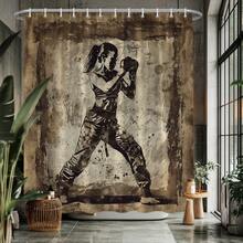 1pc Female Boxer Fighting Stance Shower Curtain - Vintage Grunge Boxing Theme With Female Boxers & Punching Design, -Fade, Machine Washable Bathroom Decor (59x70.8/70.8x70.8/70.8x78.7/90.5x70.8in) - Boxing Room - Nhiều màu - Xem 1