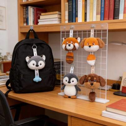 可爱卡通动物零钱包毛绒挂件钥匙扣，腊肠犬、狐狸、熊猫造型，可作包包挂饰、泰迪熊玩偶包包钥匙扣，儿童生日礼物