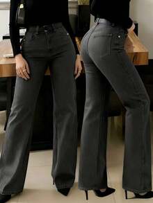 New Women Straight Leg Jeans, Loose Fit Casual Street Style Brand Relaxed Fit Jeans, Women Denim Pants And Clothing Spring - 灰色 - 查看 2